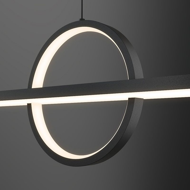 Linear LED Modern Ceiling Pendant Fixture Aluminum Kitchen Island Light in Dark Black
