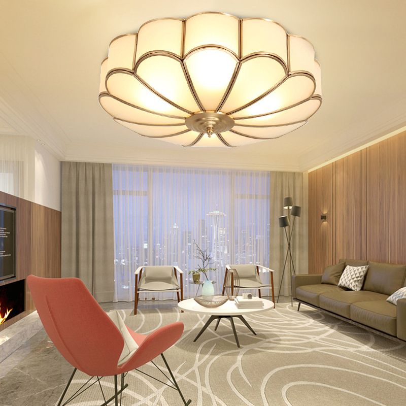 14 "/18" /23.5 " W Brass Scalloped Soffitto Illuminazione Tradizionale Metallo 3/4/6 Teste Living Room Flush Montaggio Soffitto Luce Fissaggio
