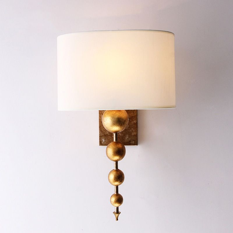 One Bulb Dining Room Wall Mounted Lamp Vintage Brass Sconce Light Fixture with Rectangle Fabric Shade