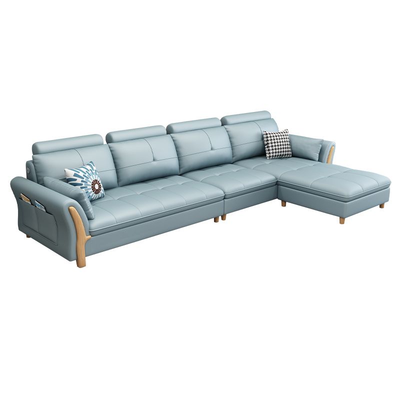 Flared Arm Sectional with Adjustable Headrest and Pocket Storage for Living Room
