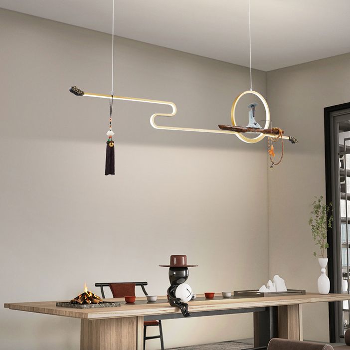Modern LED Island Lighting Linear Resin Chandelier Light Fixture for Tea Room
