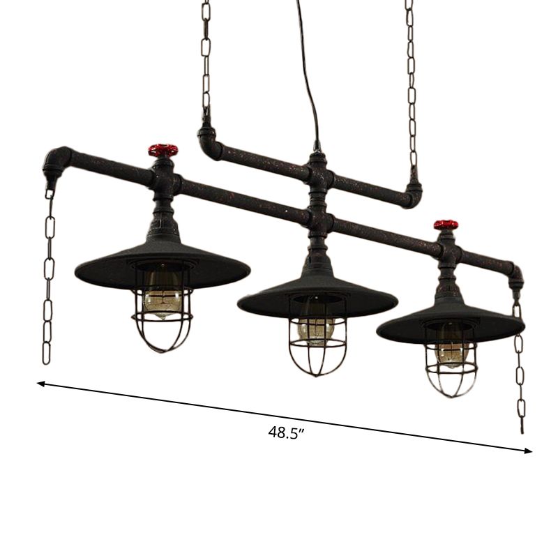 2/3 koppen Saucer Island Lighting Steampunk Zwart Iron Hanging Light Farmture met Cage en Chain Deco