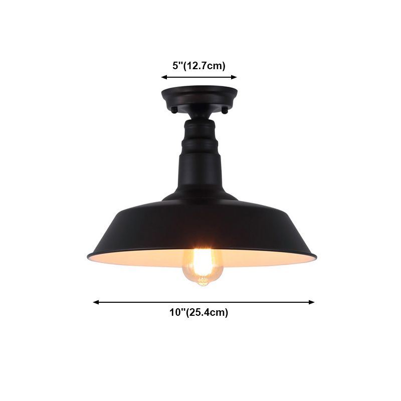 Black Shaded Semi Flush Light Fixture Industrial Metal Aisle Ceiling Light
