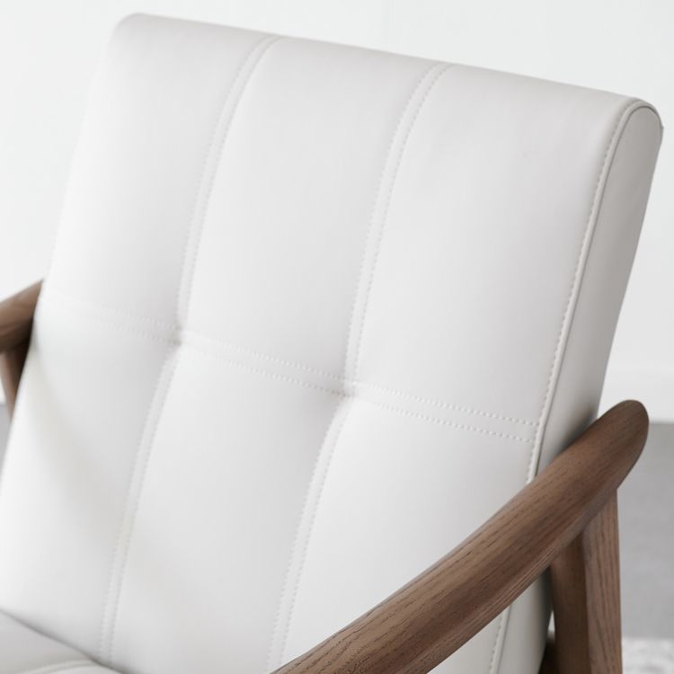 Nordic Style Solid Wood Faux Leather Arm Dining Chair in Brown for Home