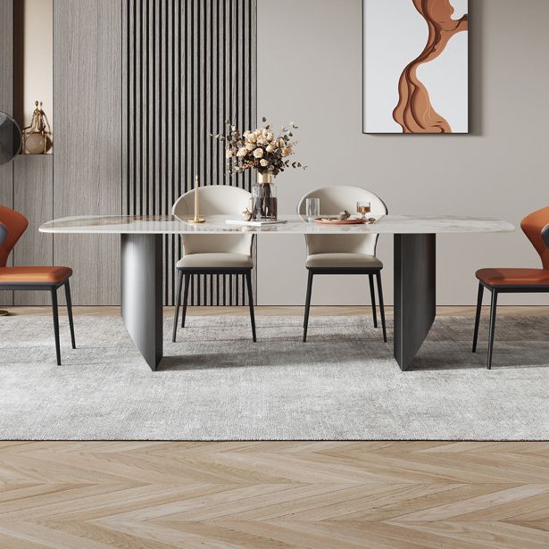 Industrial Style Rectangle Dining Table Sintered Stone Table with Metal Legs