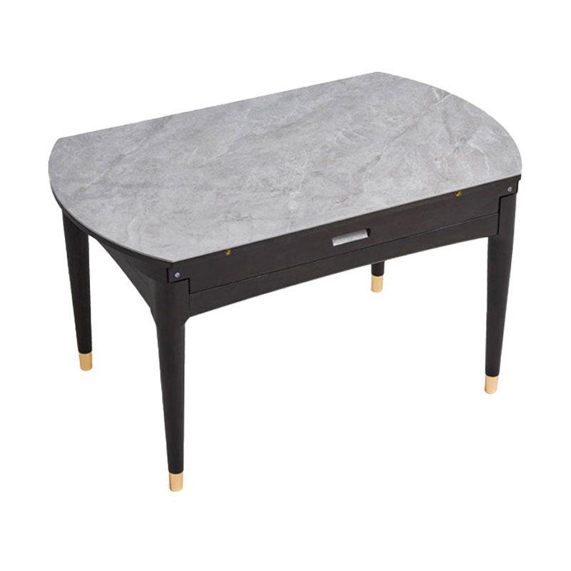 Contemporary Gray Round Stone Dining Table with 4 Wooden Foot