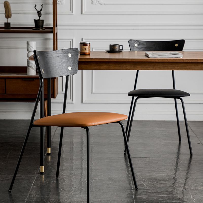 Industrial Upholstered Armless Chair Open Back Side Leather Chair with Metal Base