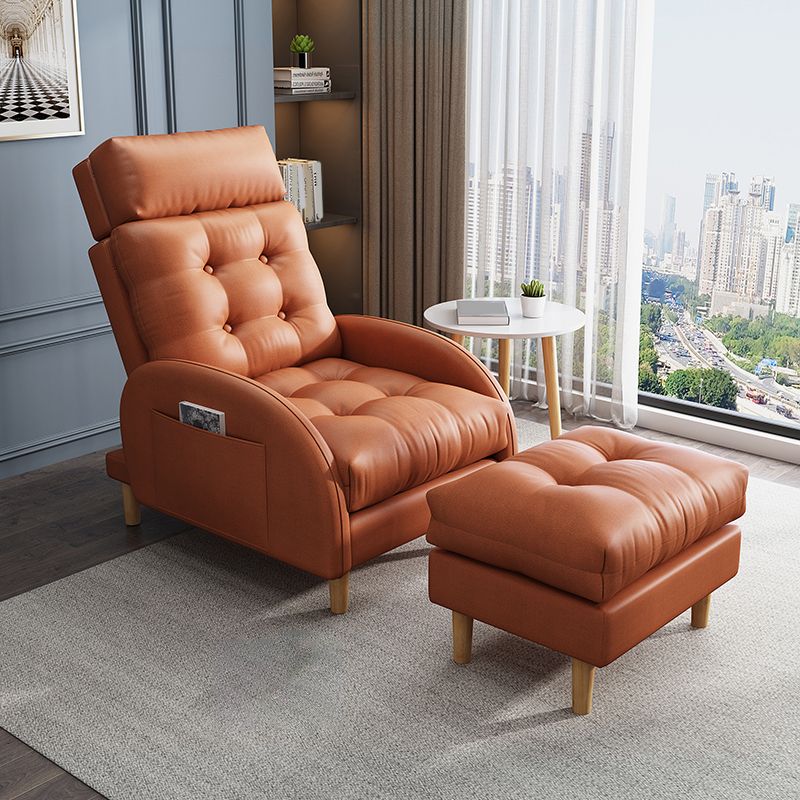 Contemporary Bonded Leather Tufted Cushions with Ottoman Lounge Accent Chair