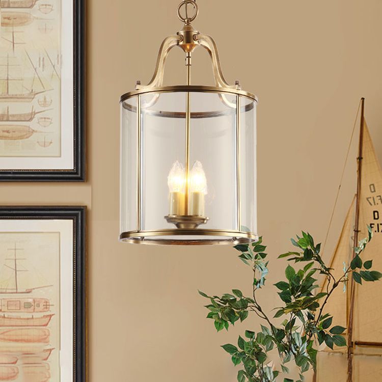 Cylinder Chandelier Light Fixture Traditional Glass Pendant Lighting for Restaurant