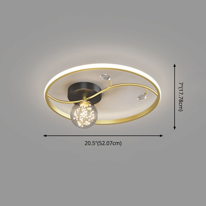 Luz de techo estrellado de metal LED de montaje en forma de anillo negro en forma de anillo con decoración de cristal