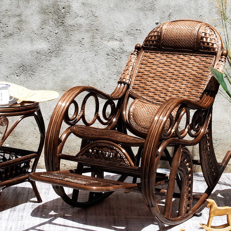Traditional Rocking Chair Rattan Frame Solid Color Spindle Backrest Indoor Rocking Chair