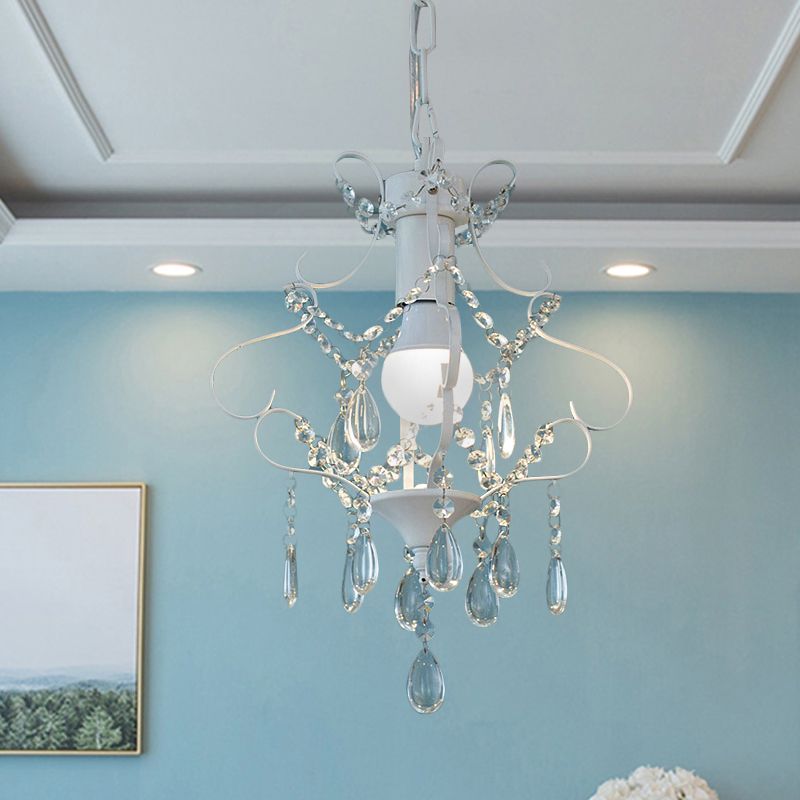 Piccole luci sospese per camera da letto, moderna illuminazione a sospensione bianca con catena regolabile da 31,5 "e decorazioni cristalline, H12.5" X D12 "