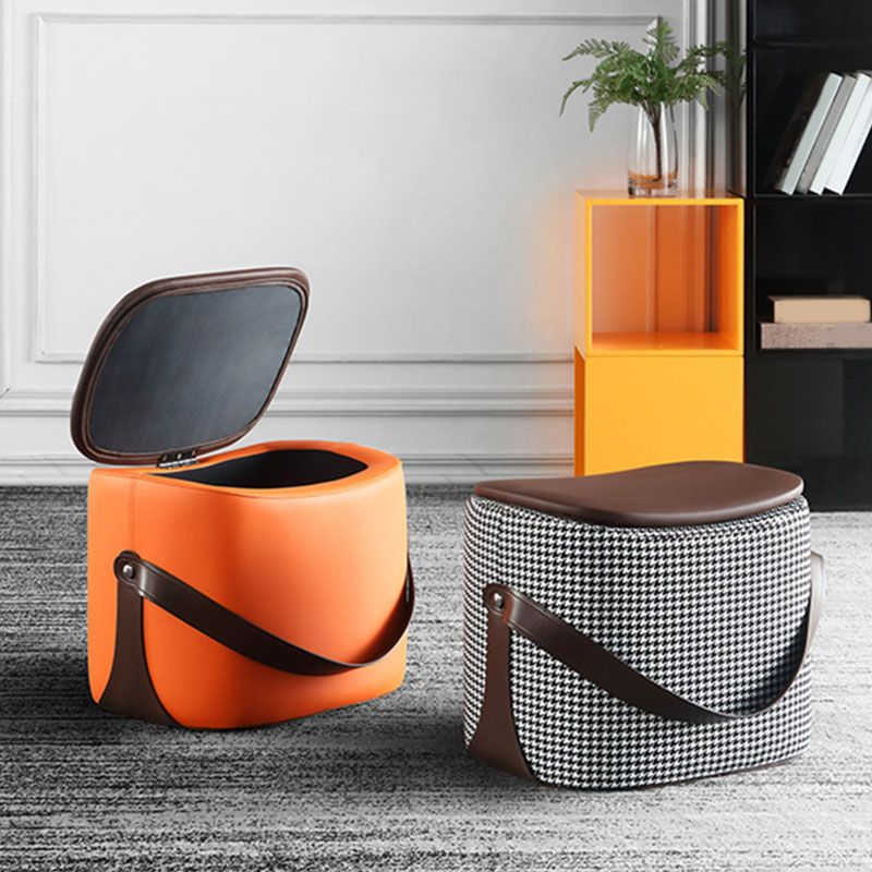 Contemporary Rectangle Shape Ottoman Faux Leather Upholstered Pouf