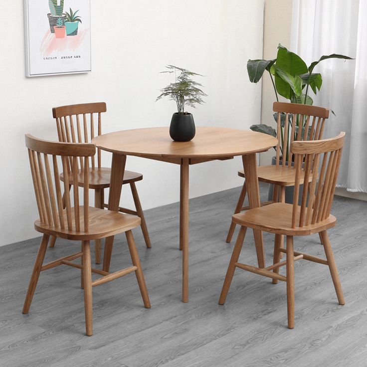 Contemporary Round Dining Table Oak Solid Wood Table for Home Kitchen Dinner