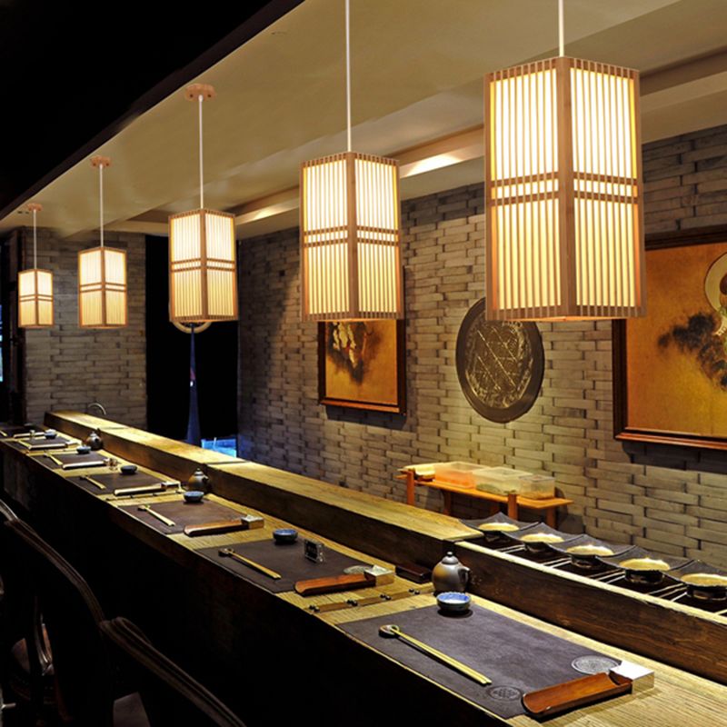 Handgewebte Deckenleuchte moderne Bambus Single Restaurant Hanging Pendellicht in Holz