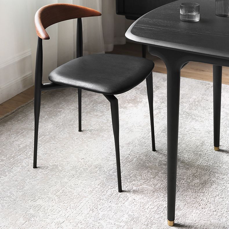 Industrial Upholstered Armless Chair Black Legs Kitchen Open Back Dining Chair