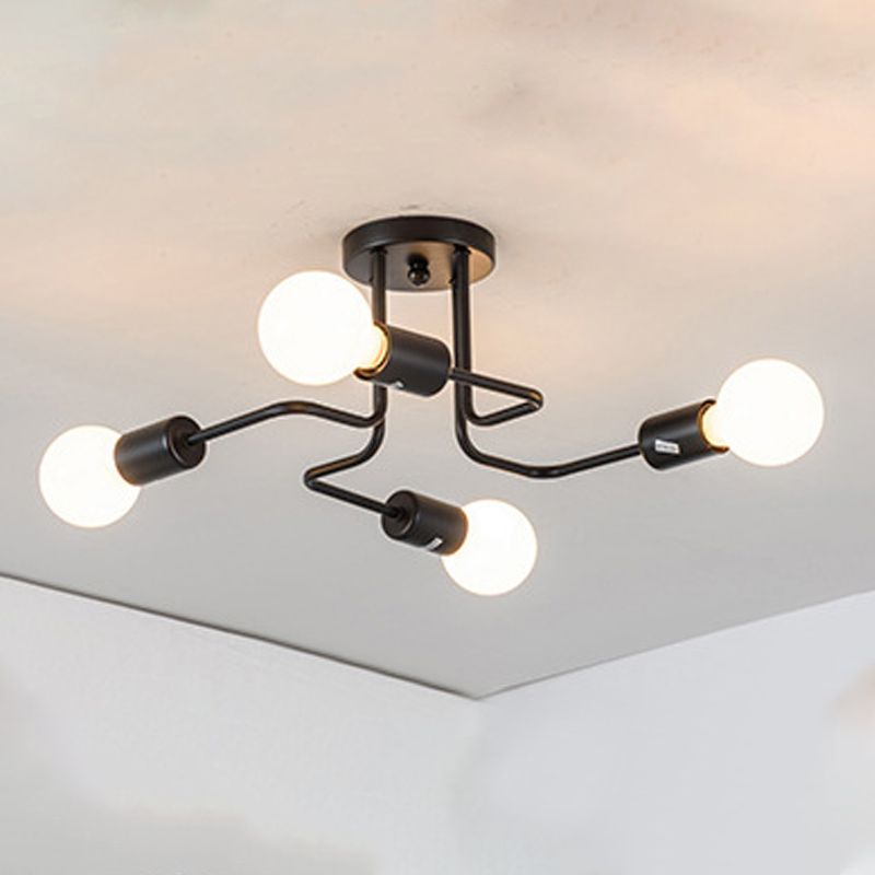 Black Radial Semi Flush Mount in Industrial Creative Style Lacquered Iron Ceiling Fixture