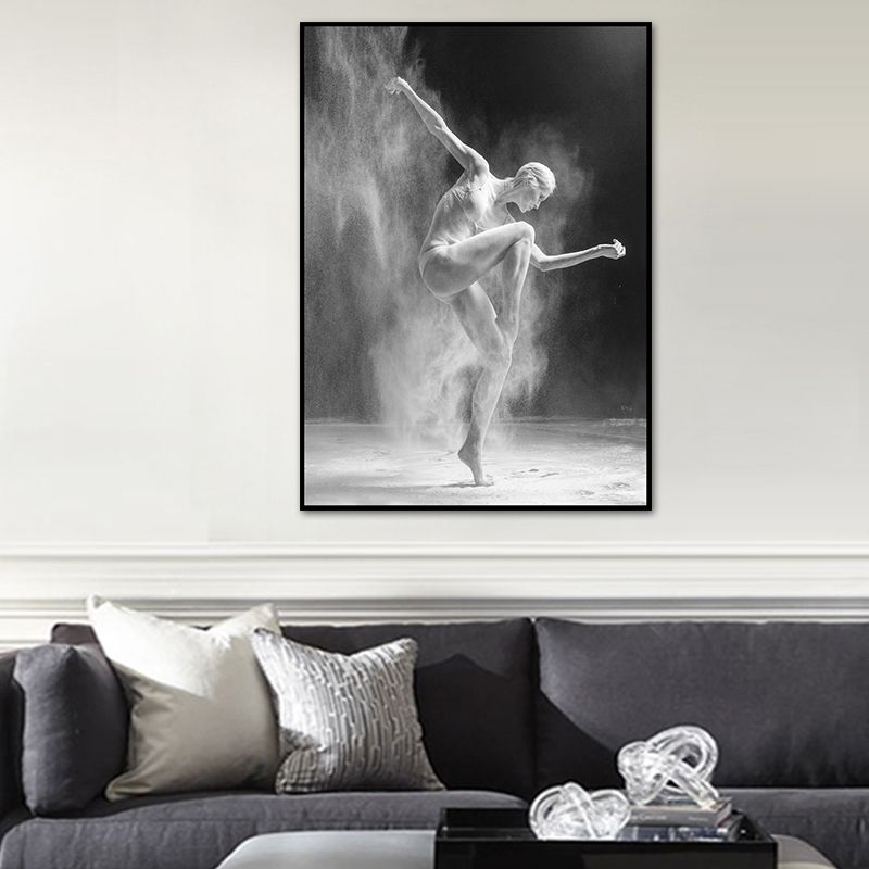 Contemporary Dancer Wall Art Canvas Print Textured Grey Wall Decor for House Interior