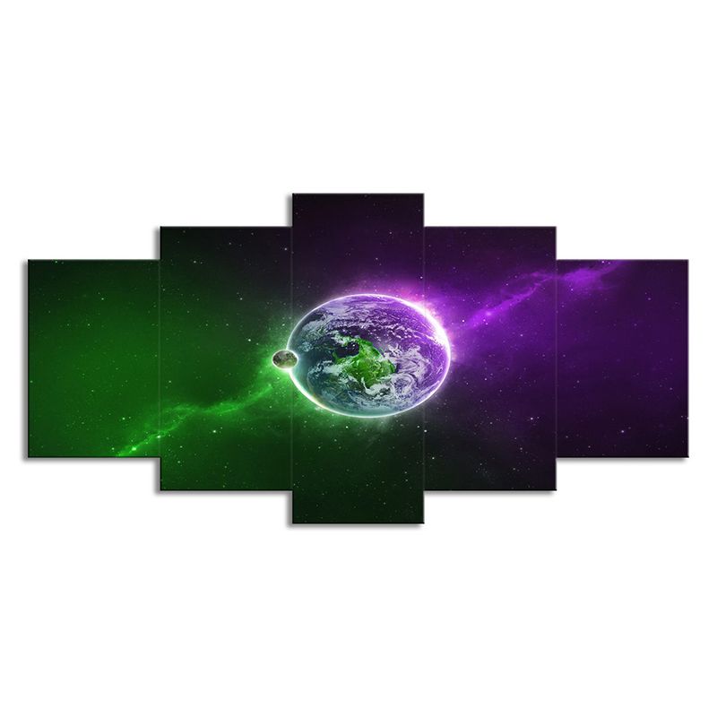 Magical the Earth Art Print Living Room Outer Space Wall Decor in Purple and Green
