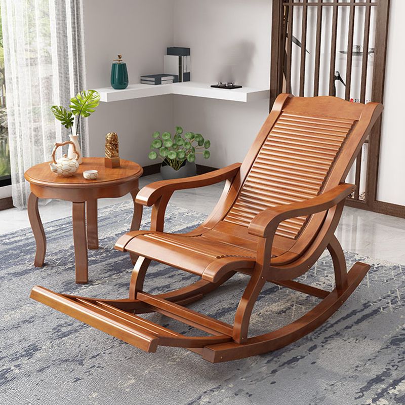 Traditional Rocking Chair Rubber Wood Frame Trapezoidal Back Indoor Rocking Chair
