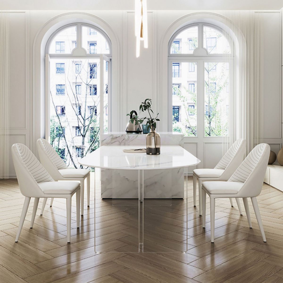 Modern 1/2/3/4/5 Pieces Dining Set Rectangle Acrylic Dining Table Set