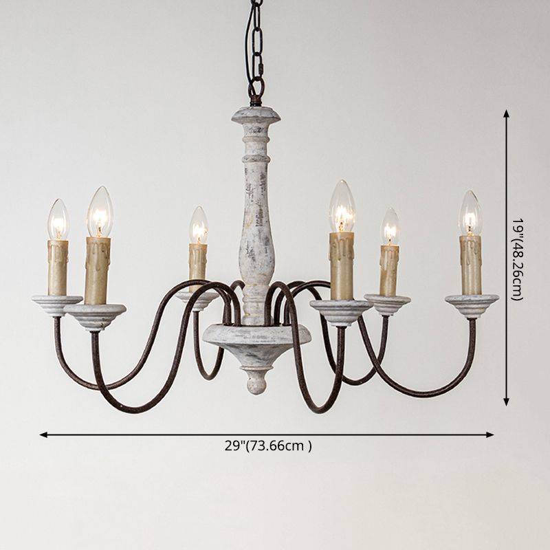 6 Lights Wood Suspended Lighting Fixture Traditional Curving Dining Room Ceiling Suspension Lamp