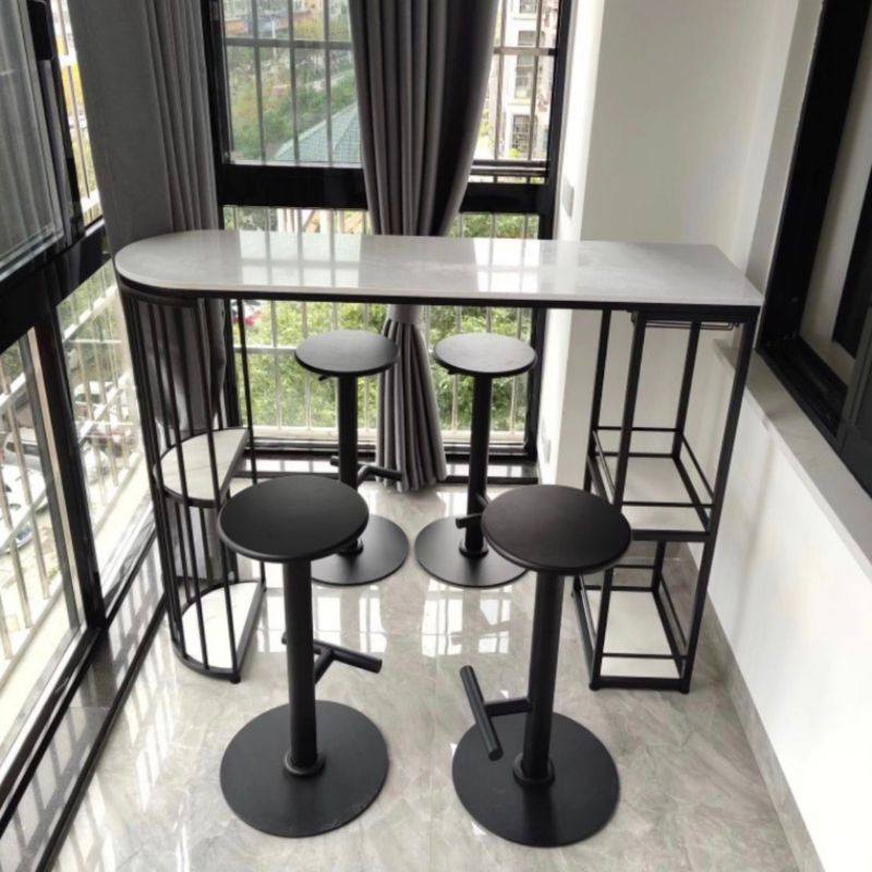 Industrial Iron Bar Table Faux Marble White Specialty Top 41.3"H Bistro Table