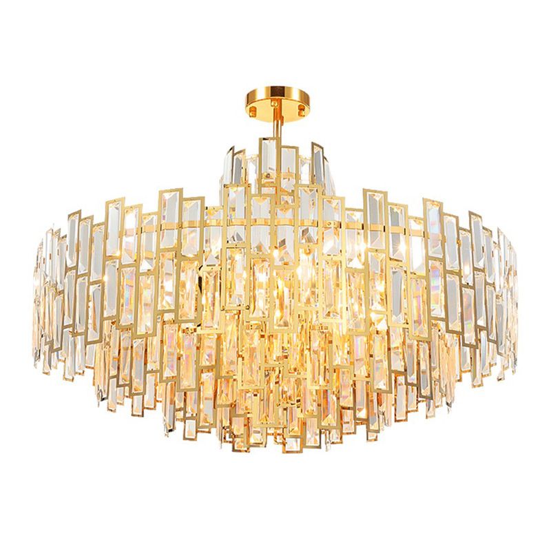 Tiered Crystal Suspension Light Fixture Contemporary Gold Chandelier for Living Room
