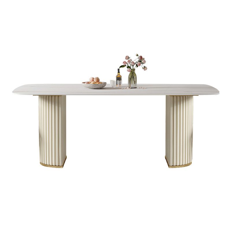 White Glam Dinette Set for Dining Room 1/4/5/7 Pieces Stone Top Dining Table Set