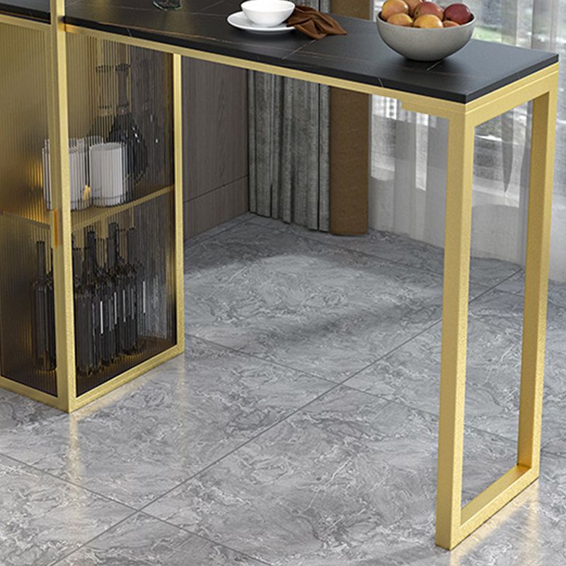 Double Pedestal Pub Table Rectangle Glam Bar Table with Wine Rack