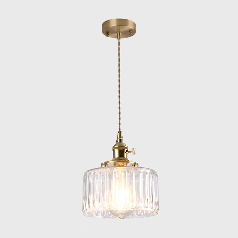 Single-Bulb Hanging Lamp Vintage Style Shaded Textured Glass Lighting Pendant in Gold