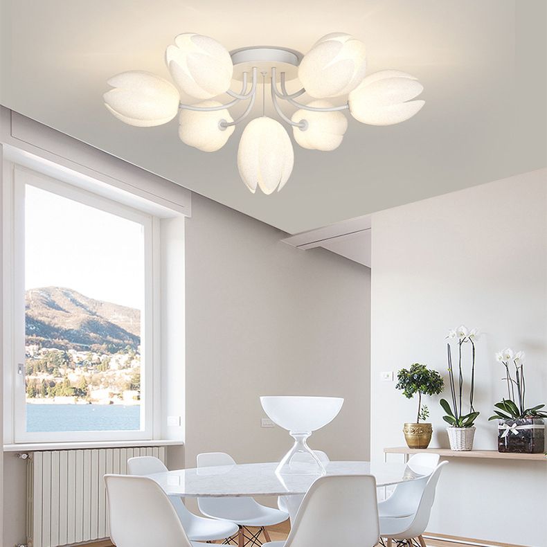 Contemporary Semi Flush Light White Ceiling Lamp for Living Room