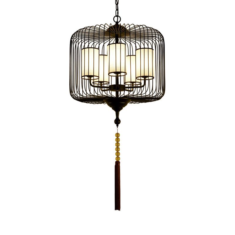19.5 "/23.5" de ancho 5 luces lámparas de metal lámpara lámpara cilindro tradicional casa de té colgante colgante