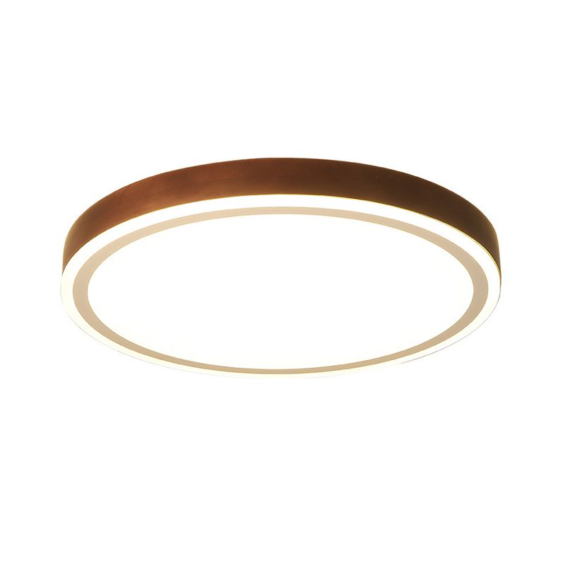 Minimalistische runde LED-Unterputzleuchte aus Holz für Schlafzimmer in Braun