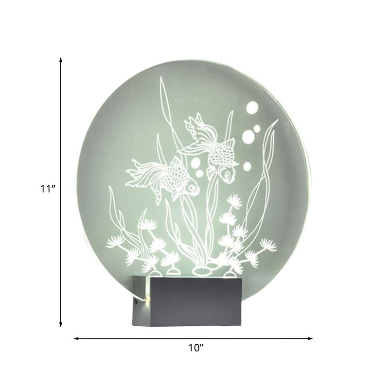 Clear Rounded Fish and Coral Wall Mural Light Asia Style LED Acrylic Wall Lamp for Bedroom