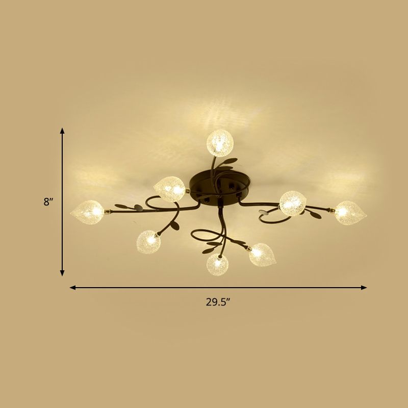 Branch Bubbled Glass Ceiling Lighting Contemporary 8/12/16/20 Lights Black/Gold Flush Mount Ceiling Fixture with Metal Arm