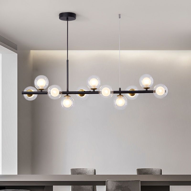 Modern Metal Island Lights Multi-Head Restaurant Hanging Pendant Lamps with Glass Shade