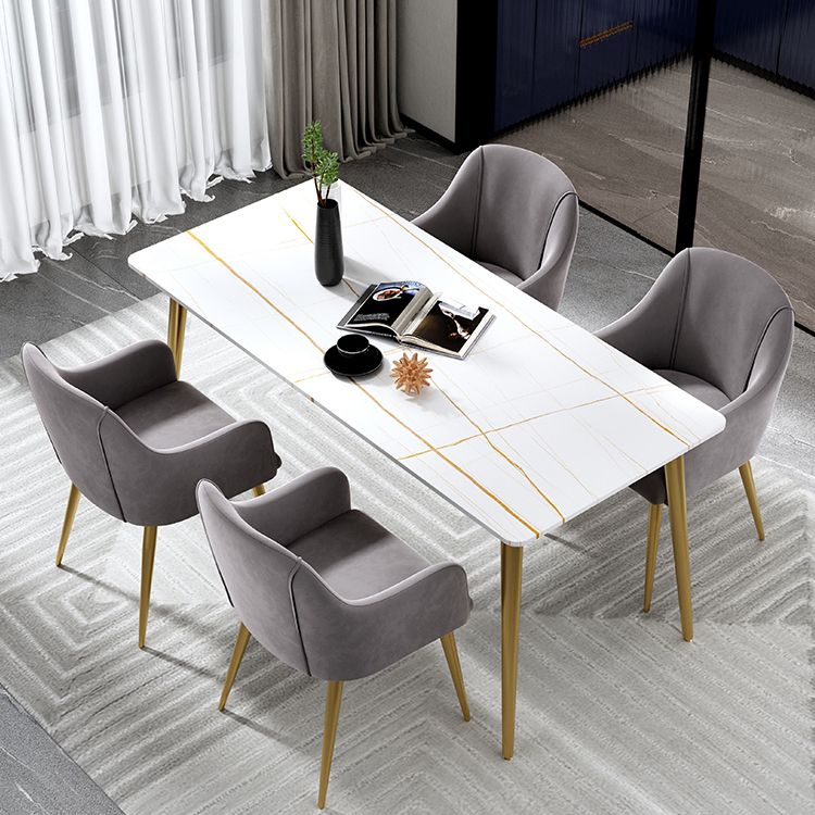 Traditional Luxury Dining Table Rectangle Stone Top White and Gold Table