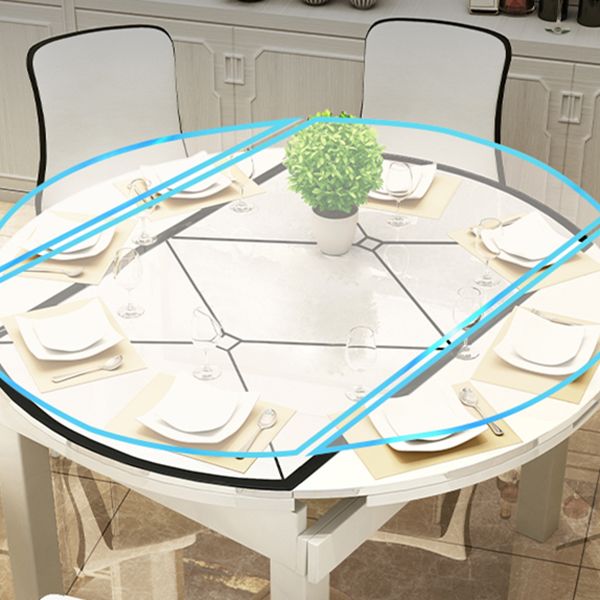 Modern Glass Desktop Stretchable Dining Table Oak Base for Dining Room