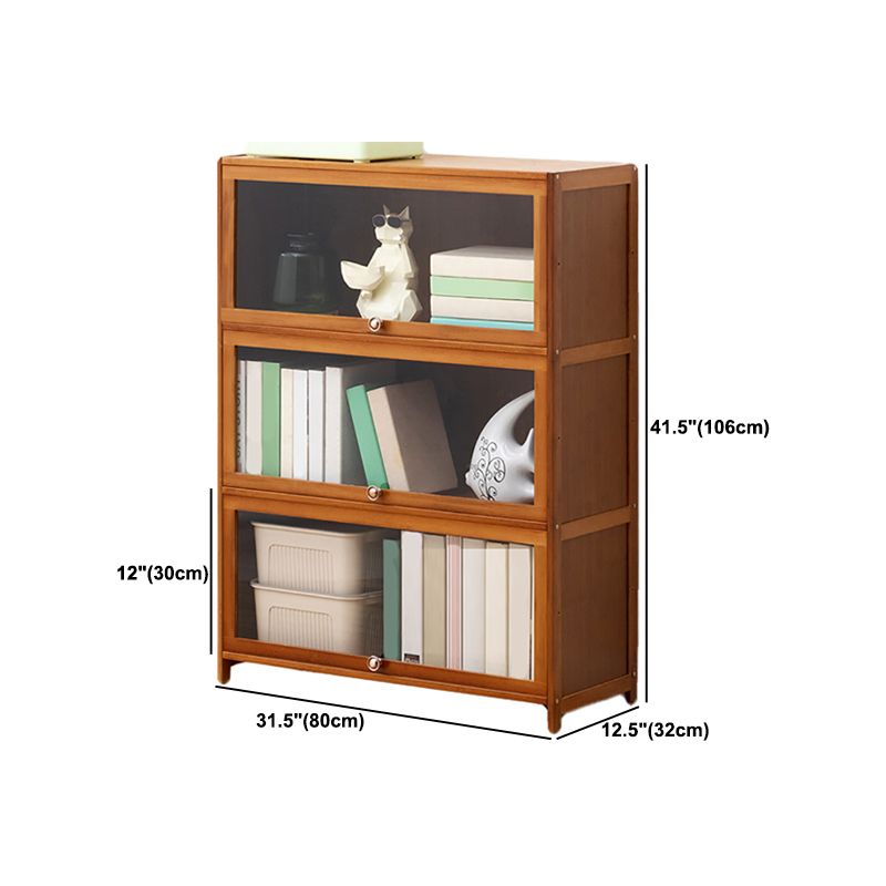Brown Shelf Bookcase Door Standard Wood Bookcase for Home Office