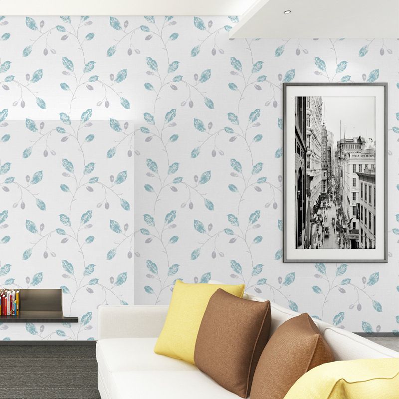 Plants Leaf Wallpaper Roll Country Style Smooth Wall Art in Light Color for Home