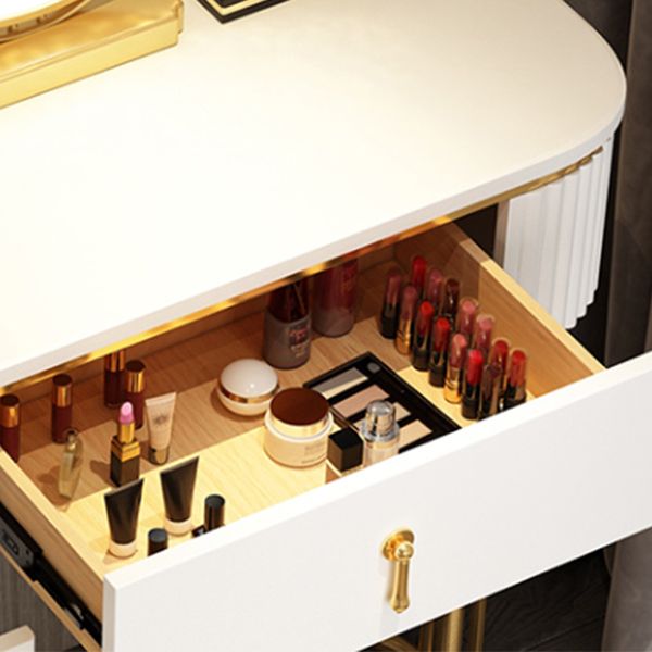 Glam Wood Frame Makeup Vanity Drawer Vanity in White with Gold Base