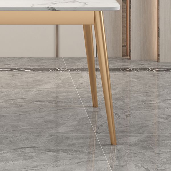 White Rectangle Dining Table Traditional Luxury Dining Table with Metal Base