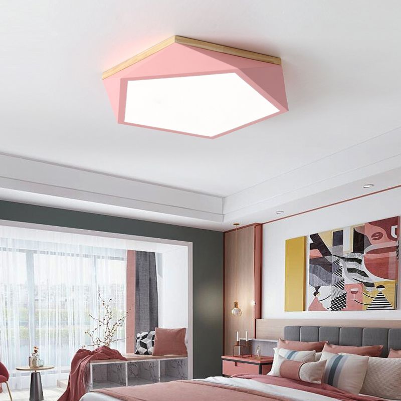 Plafonnier LED Macaron nordique moderne en fer forgé encastré géométrique avec abat-jour en acrylique