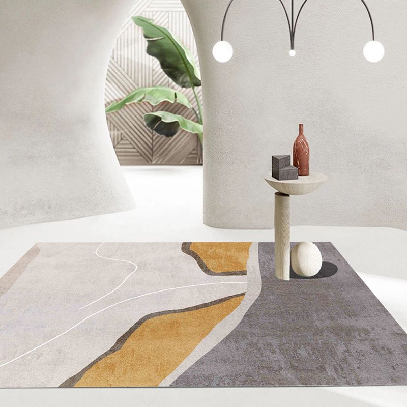 Fancy Casual Rug Polyester Colorblock Rug Pet Friendly Anti-Slip Backing Washable Area Rug for Living Room