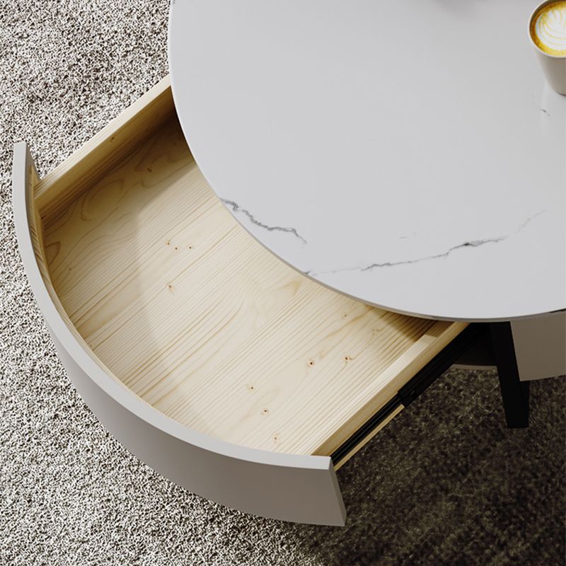 Slate Top Sled Coffee Table with Storage Contemporary White Round