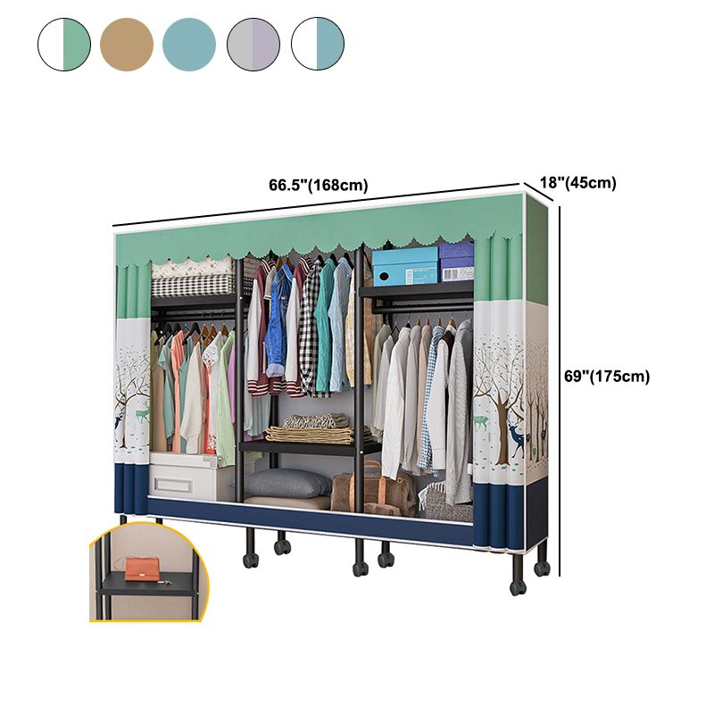 Black Steel Frame Wardrobe Modern Style Wardrobe Armoire with Caster Wheels