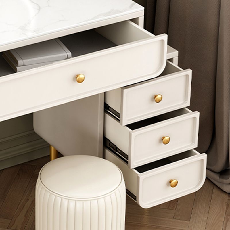 Glam Slate Top Vanity Table and Stool Set 4 Drawer Dressing Table