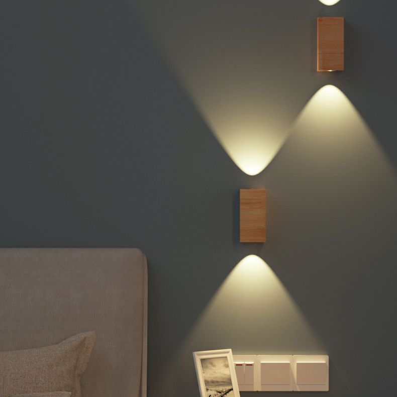 Modern Minimalist LED Wall Lamp Wooden Rectangular Wall Light for Bedroom