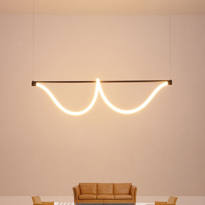 1 Light Linear Modern Lighting Chandelier Metal and Silica Gel Island Lighting in White and Black
